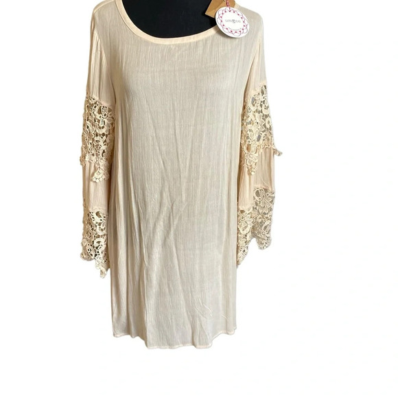 Umgee Cream Boho Crochet Lace Bell Sleeve Dress S - Picture 4 of 10